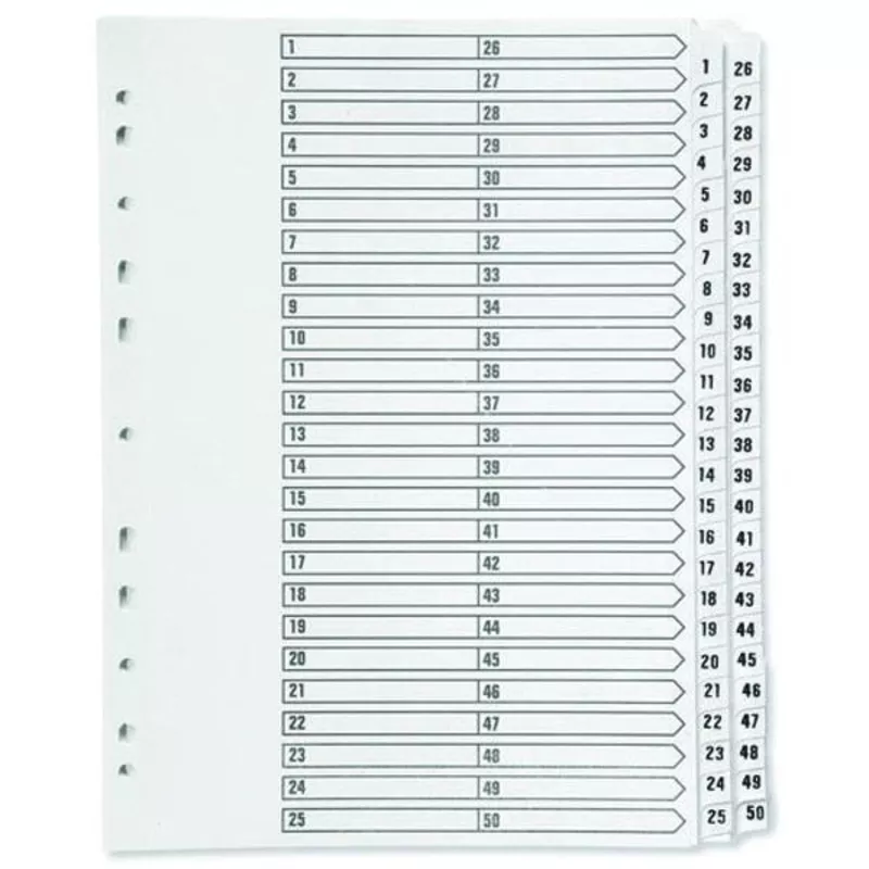 1-50 Index Multi-Punched Reinforced Board Clear Tab A4 White