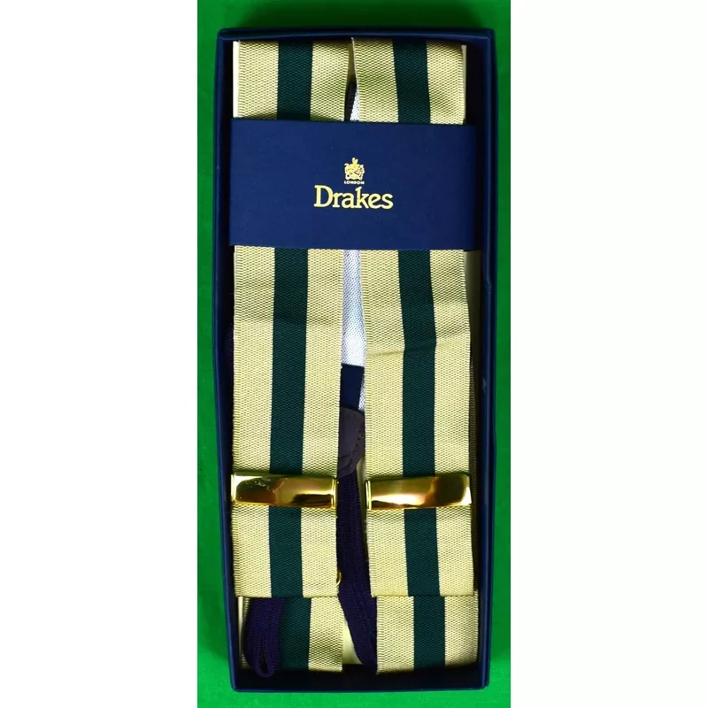 "Drake's Green/ Gold Repp Stripe Braces Made In England" (NIB)