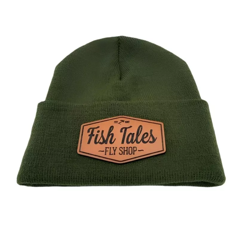 Fish Tales Beanie with Leather Patch Gold