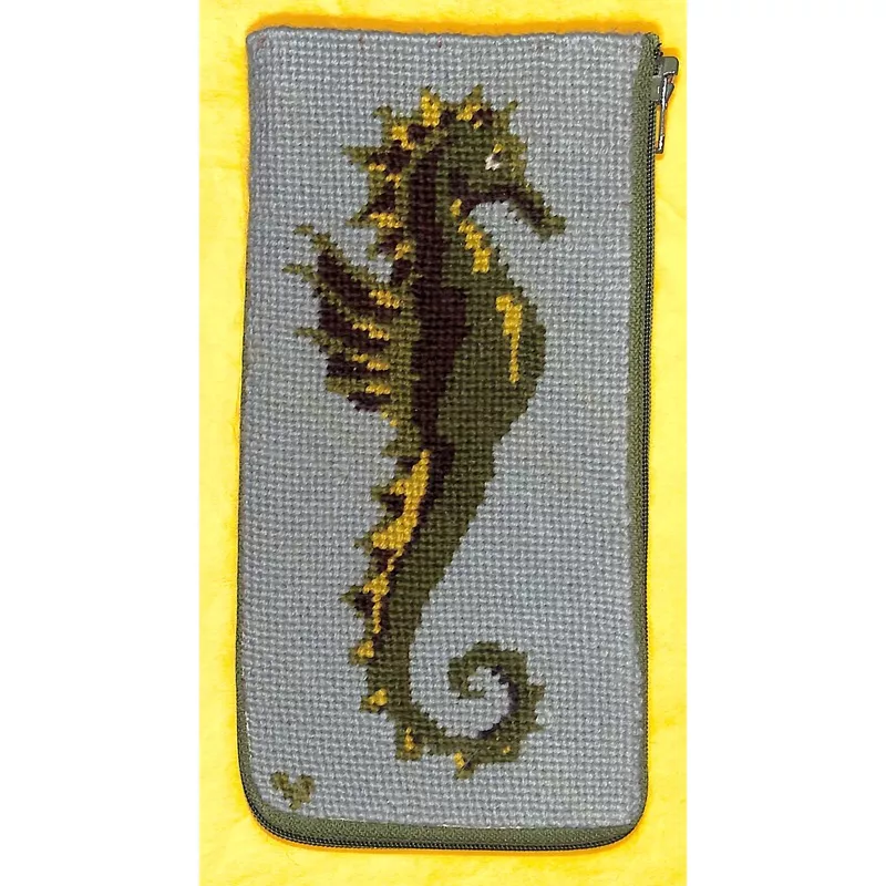 "Hand-Needlepoint c1976 Seahorse Eyeglass Case" (SOLD)