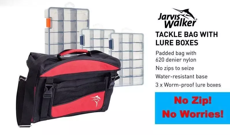Jarvis Walker Medium Lure Bag With 3 Lure Boxes – Black; Red