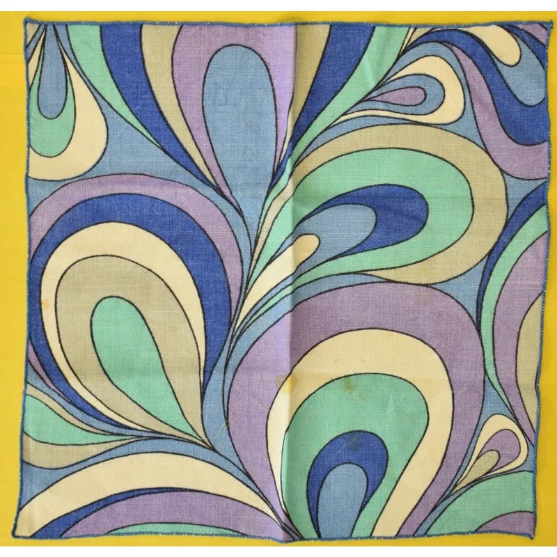 "Linen Pocket Sq w/ Purple, Turq & Periwinkle Swirl Print" (SOLD)