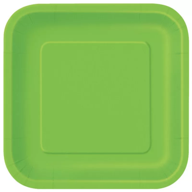 Pack of 14 Lime Green 9 inch Square Plates