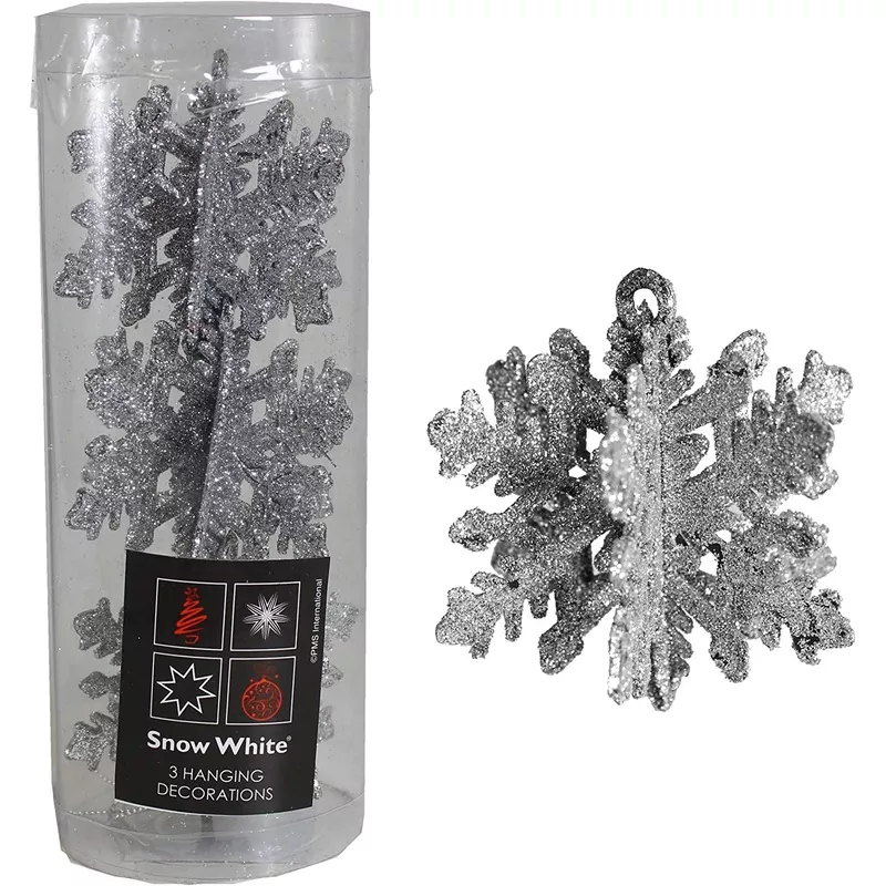 Pack of 3 Hanging Silver Snowflake Christmas Decorations