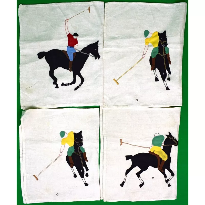 "Set x 4 Madeira Linen c1940s Polo Player Placemats"