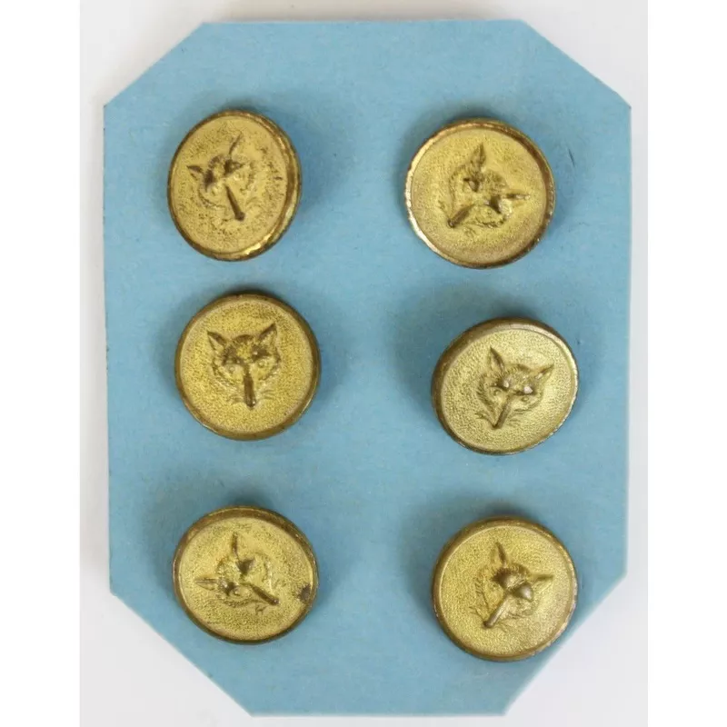 "Set x 6 Brass Fox-Mask Vest Buttons"