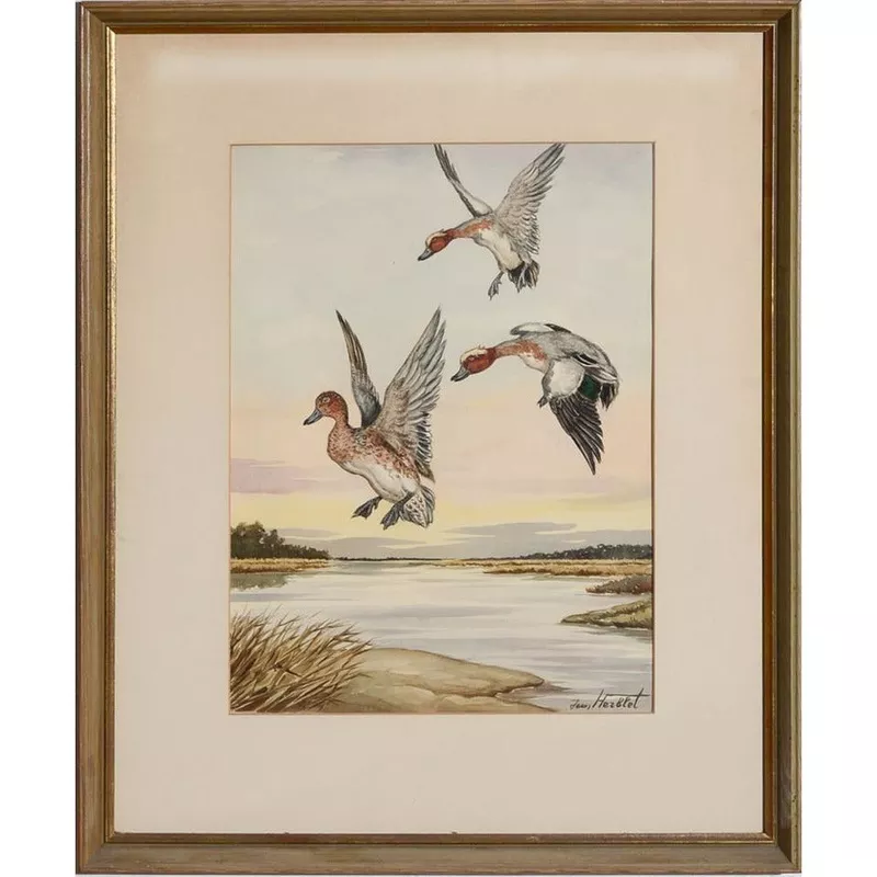 'Three Ducks in Flight' Watercolour by Jean Herblet (1893-1985) Ex- C.Z. Guest Templeton Estate (SOLD)